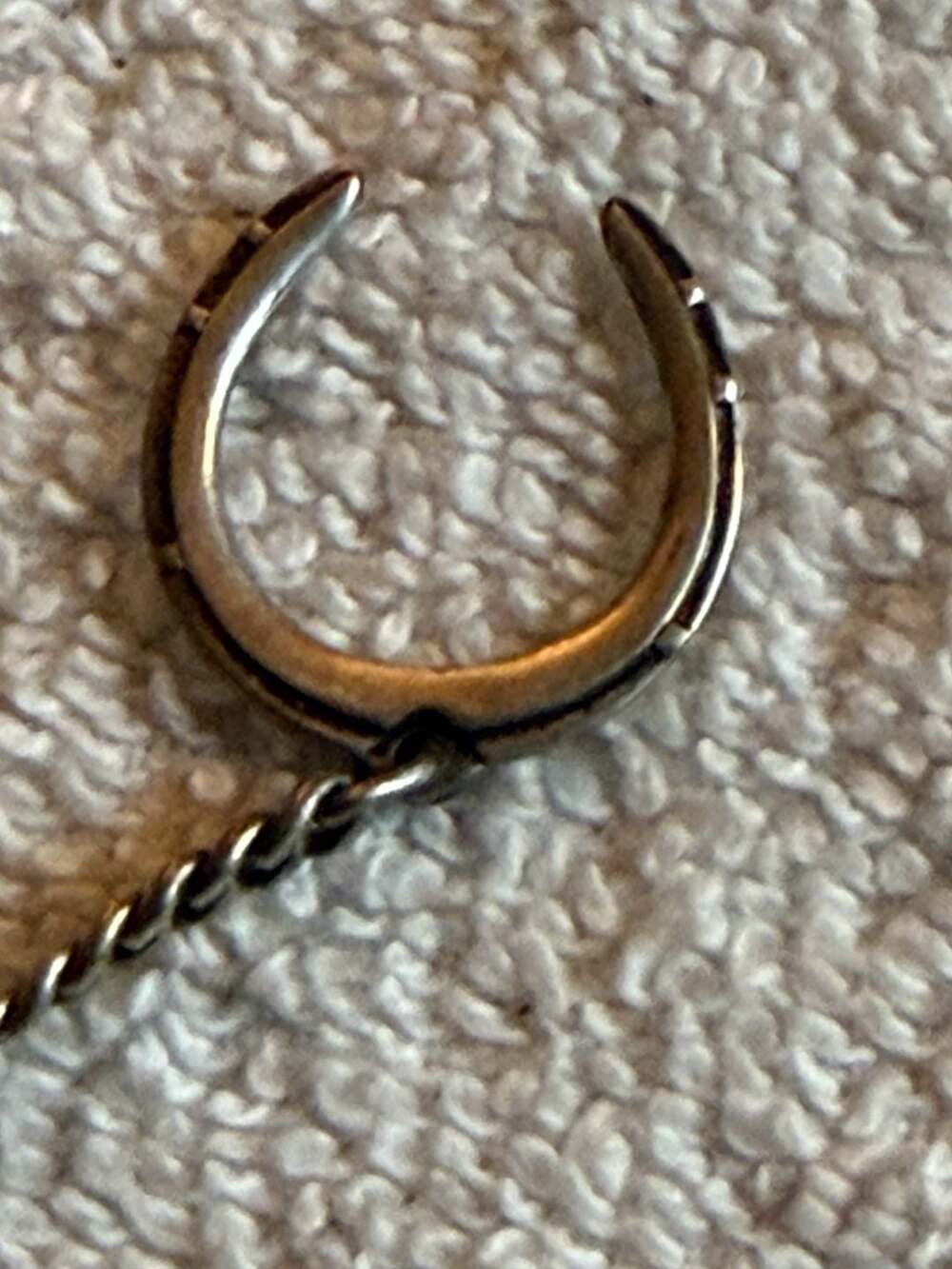 Vintage Sterling Silver Horseshoe Tie Tack Pin with Guard Chain